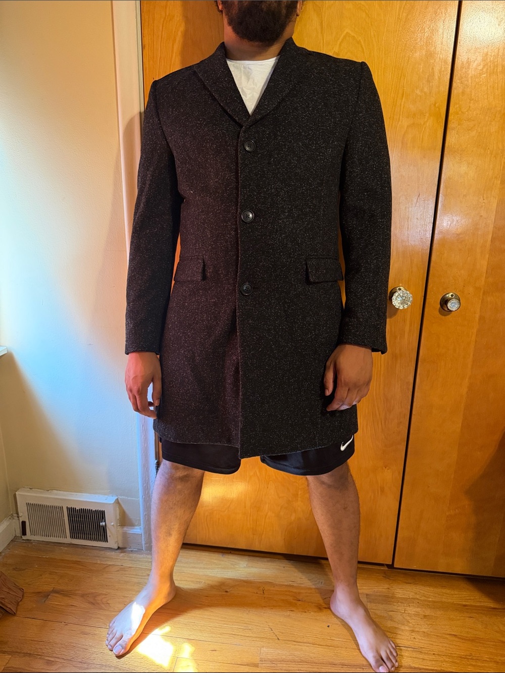 Kenneth Cole Men's Black Speckled Pea Coat